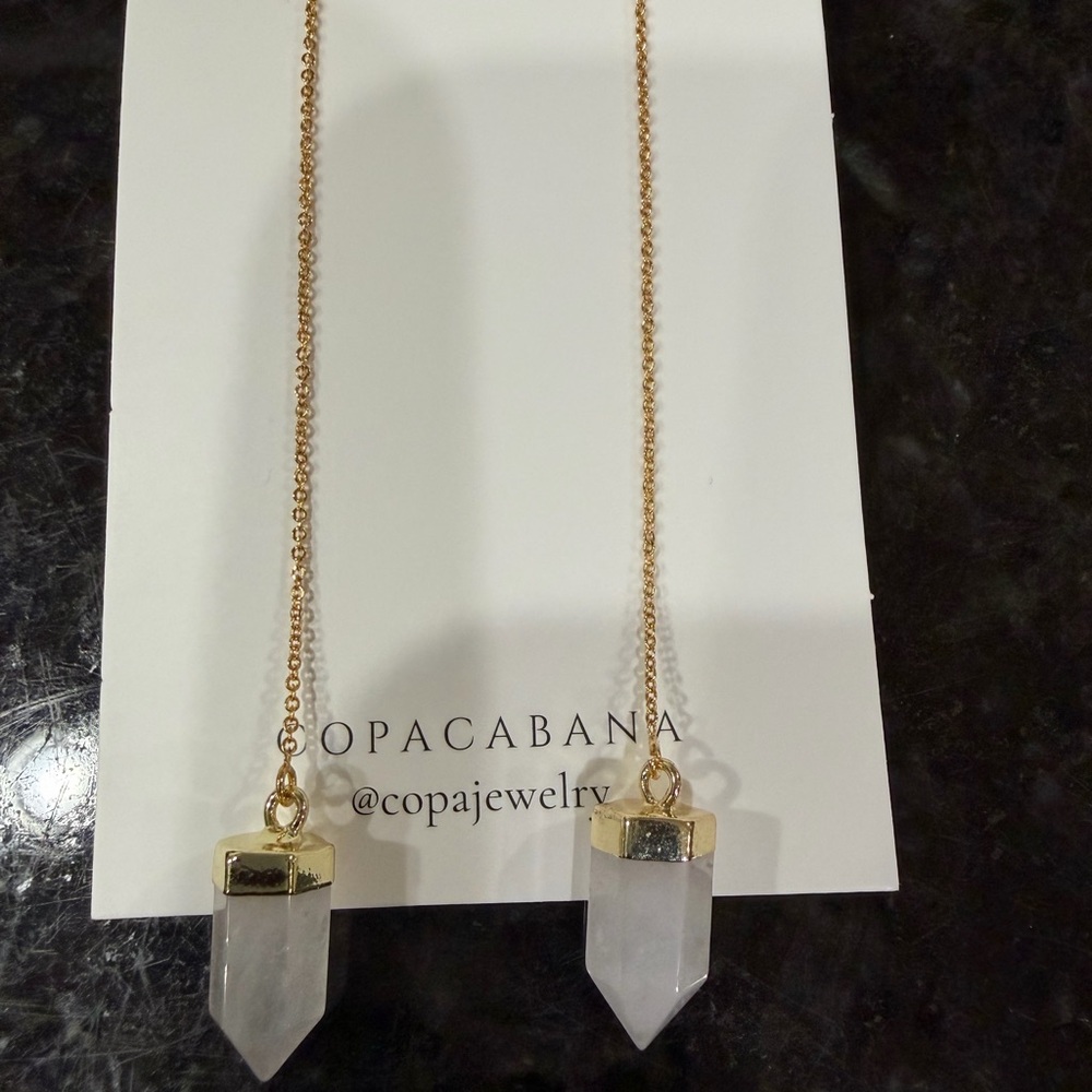 Gold and White Crystal Drop Earrings